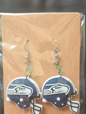 Seattle Seahawks Helmet Dangle Earrings - Navy & Green